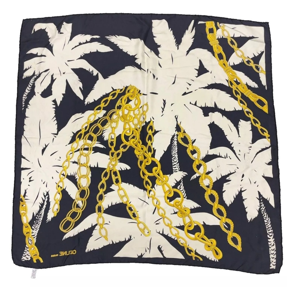 Authentic Celine Black and White Belt Pattern Silk Scarf